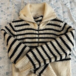 Striped Black and Cream Women's Sweater